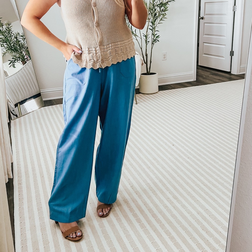 Blue High-Waisted Tapered Trousers